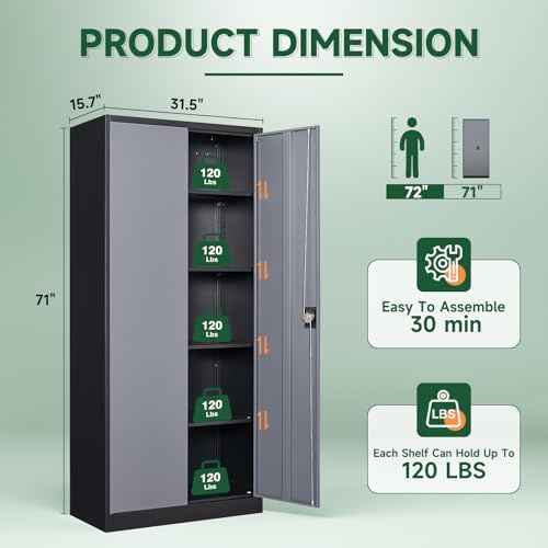 Metal Garage Storage Cabinets with Lock Door and Adjustable Shelves