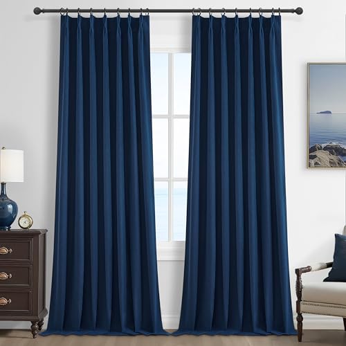 Navy Blue Blackout Curtains 108 Inch Length for Kids (2 Count)