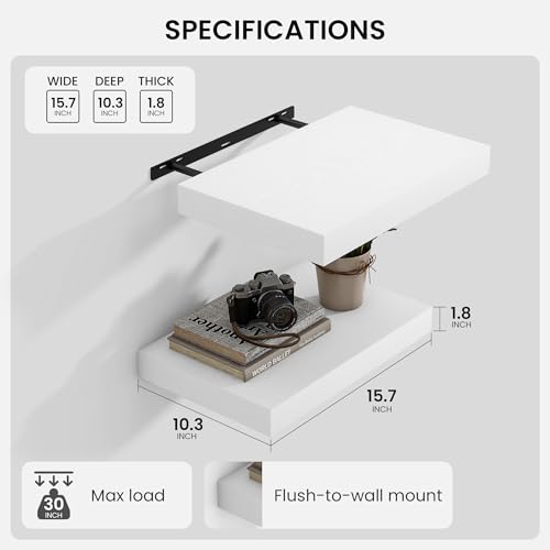 Floating Shelves 15.7" W x 10.3" D White Set of 2 (2 Count)