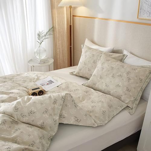 Vintage Boho Floral Comforter Set Queen Soft Fluffy Beige Floral Bedding Comforter Set 1 Queen Comforter with 2 Pillowcases Garden Style Vintage Flower Botanical Comforter Set for All Seasons