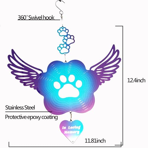 Dog Cat Paw Print Sympathy Gifts Stainless Steel Pet Memorial Wind Spinners