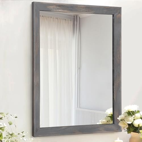 Wooden Mirror Rectangle Rustic Mirrors for Wall Decorative for Bedroom Bathroom Living Room Entryway Hanging Home Decor 20"x16"