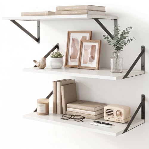 White Floating Shelves 24 Inch Long (3 Count)