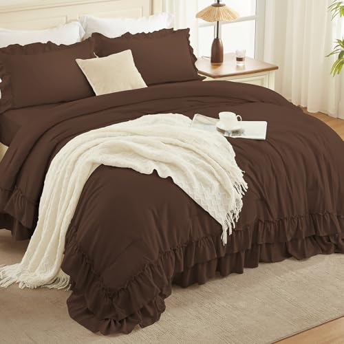 Brown Ruffle Comforter Set King