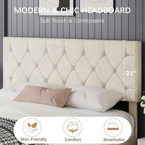 Queen Size Bed Frame with Diamond Tufted Headboard