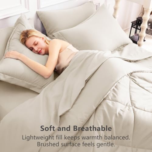 Twin Comforter Set with Sheets Beige