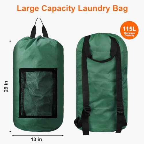 Laundry Bag Backpack Durable Laundry Bag with Shoulder Straps and Mesh Pockets Portable Laundry Hamper Dirty Clothes Bag for College