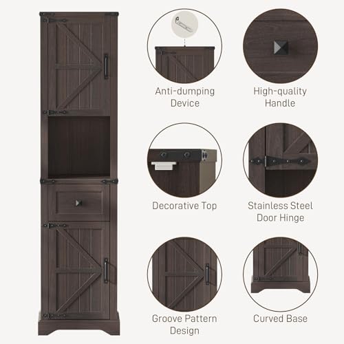 66" Tall Farmhouse Bathroom Storage Cabinet with Barn Door