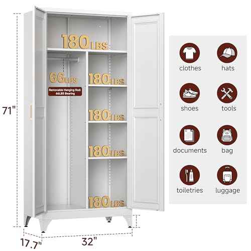 71" Tall Wardrobe Closet with 2 Doors and Hanging Rod