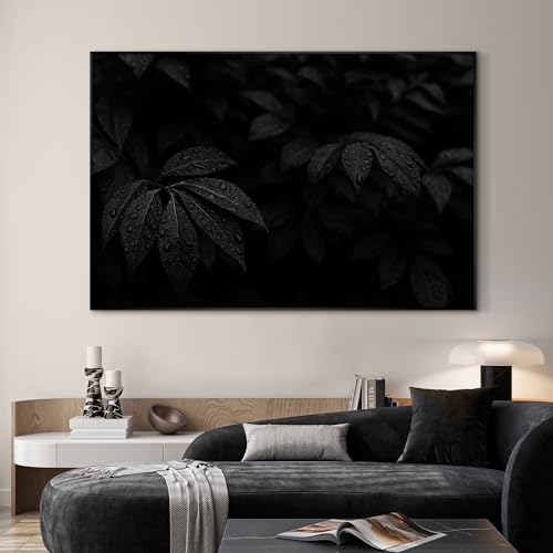 46"x72" Extra Large Framed Wall Art Black and White Botanical Leaves with Raindrops for Home Living Room Bedroom Decor
