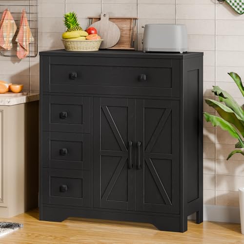 Farmhouse Storage Cabinet with 2 Doors and 4 Drawers