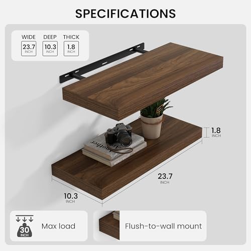 Floating Shelves 23.6" W x 10.3" D Walnut Set of 2 (2 Count)