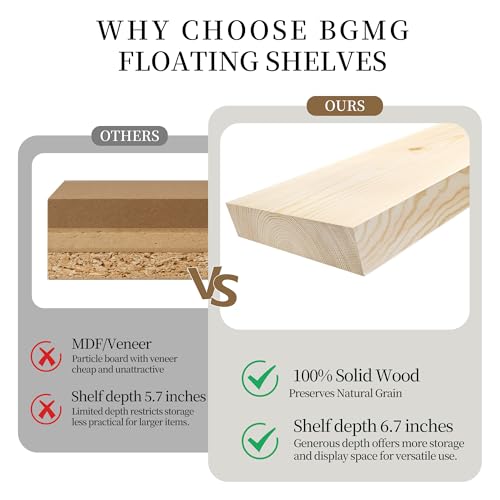 Wood Floating Shelves for wall 12 inch Set of 2 (2 Count)