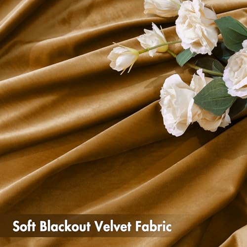 Golden Brown Blackout Velvet Curtains Drapes 96 Inch Long 52"x96" (2 Count)