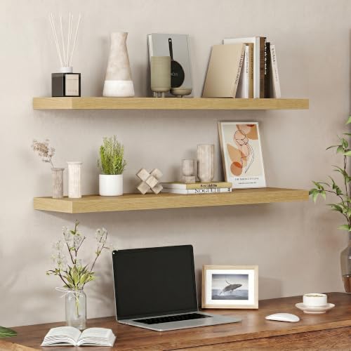 Floating Shelves 39.4" W x 9.3" D Oak Set of 2 (2 Count)