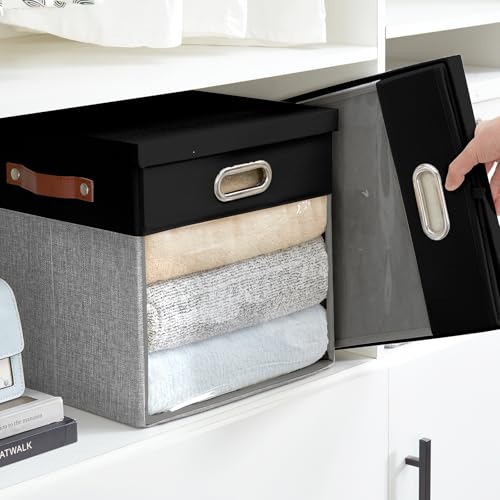 11x11 Inch Ultra Thick Fabric Storage Bins with Lids & Windows (3 Count)