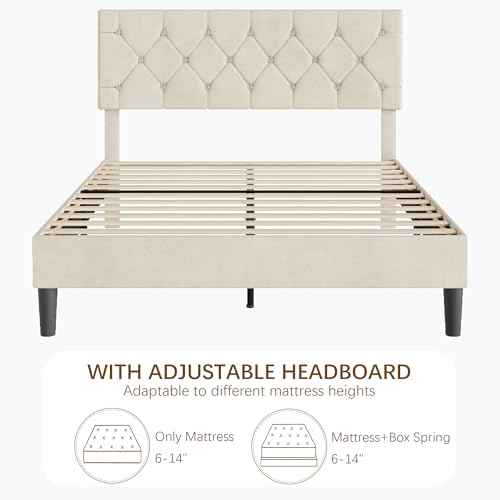 Queen Size Bed Frame with Diamond Tufted Headboard