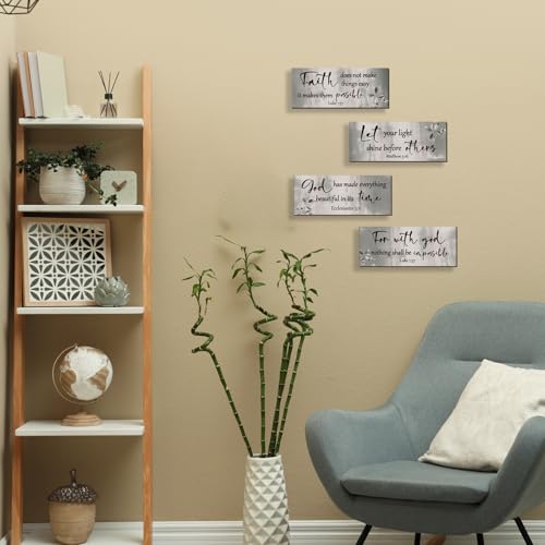 4 Pieces Black Silver Bathroom Decor Bible Verses Wall Art Wooden Abstract Office Christian Wall Sign Religious Art for Women Office Home Bedroom Living Room (4 Count)