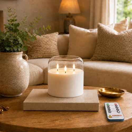 Pure White Large Glass Flameless LED Candle