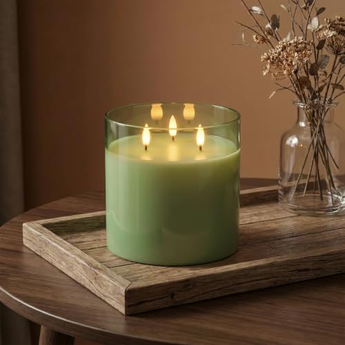 Sage Green Large Glass Flameless LED Candle