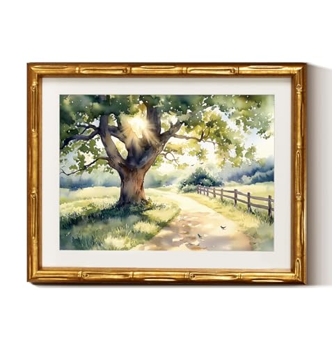 Gold Bamboo Framed Wall Art Village Path