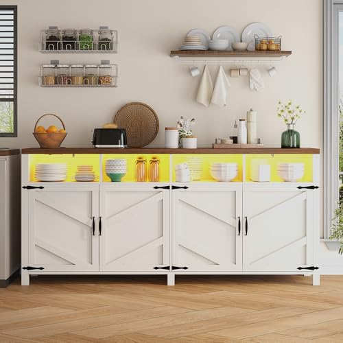 Buffet Sideboard with Storage with Power Outlets & LED Light