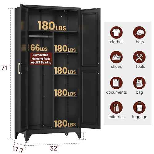 71" Tall Wardrobe Closet with 2 Doors and Hanging Rod