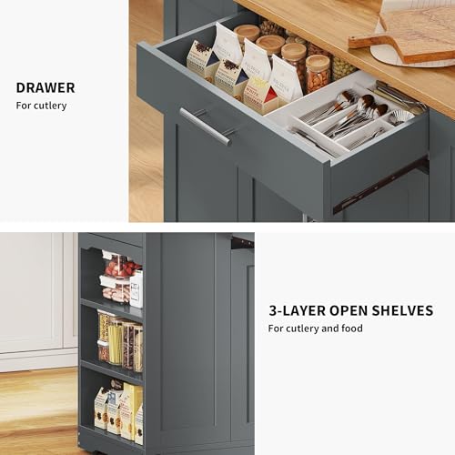53 Inch Movable Kitchen Island with Trash Can Storage Cabinet