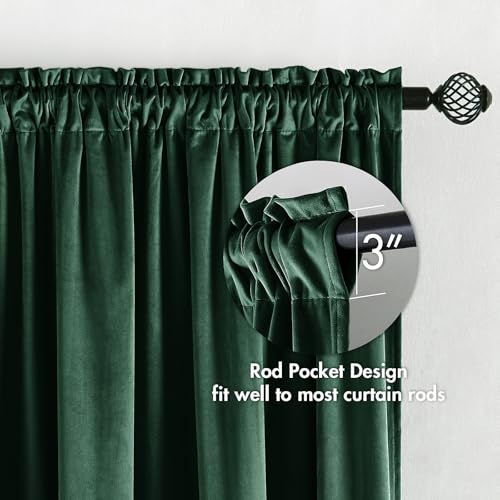 Emerald Green Blackout Velvet Curtains Drapes 96 Inch Long 52"x96" (2 Count)