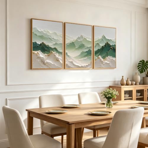3D Textured Green Mountain Landscape Framed Wall Art 24x36 Inch