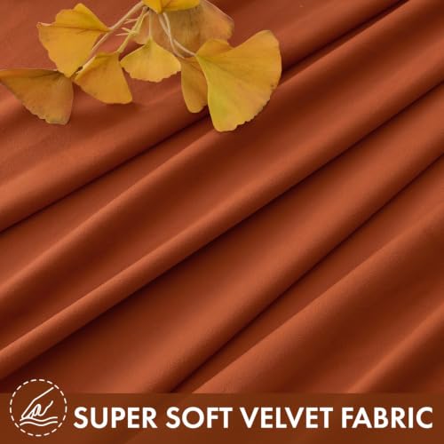 Fall Burnt Orange Blackout Velvet Curtains 90 Inch Long 52"x90" Soft (2 Count)