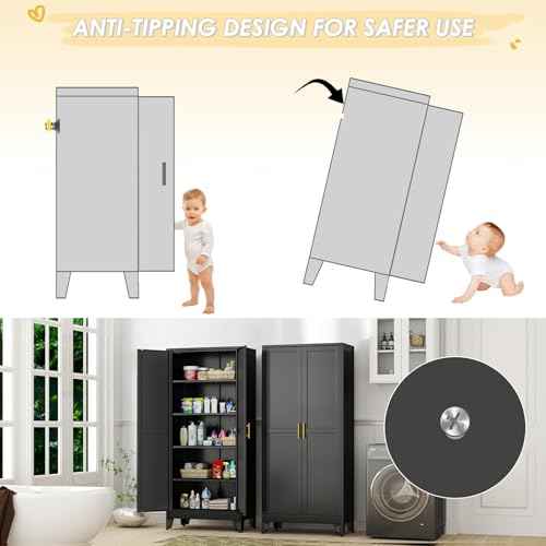71" Tall Metal Storage Cabinet with 2 Doors and 4 Adjustable Shelves