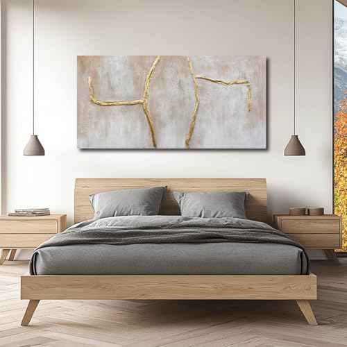 Gold Canvas Wall Art Branch Wall Decor Abstract Pictures Framed Arts Pink Artwork 24"x48"