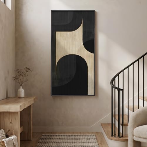 Large Framed Black Beige Neutral Abstract Wall Art