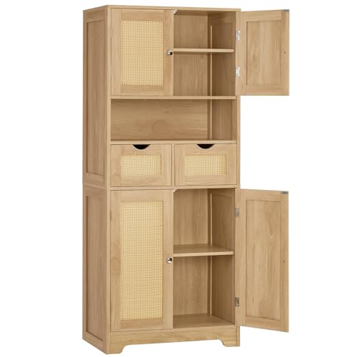 Tall Storage Cabinet with 2 Drawers & Adjustable Shelves