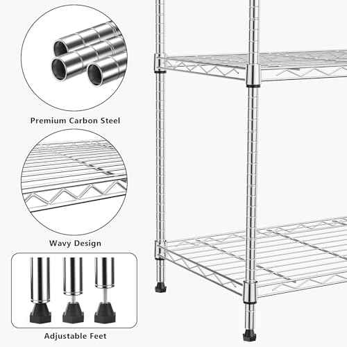1250 lbs 5 Tier Shelf Metal Storage Shelves Wire Rack Closet Organizers with Wheel for Garage Kitchen Bathroom Laundry Chrome 13.7" D x 23.6" W x 62.4" H (5 Count)