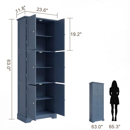 63.2" Tall Bathroom Storage Cabinet with 6 Doors