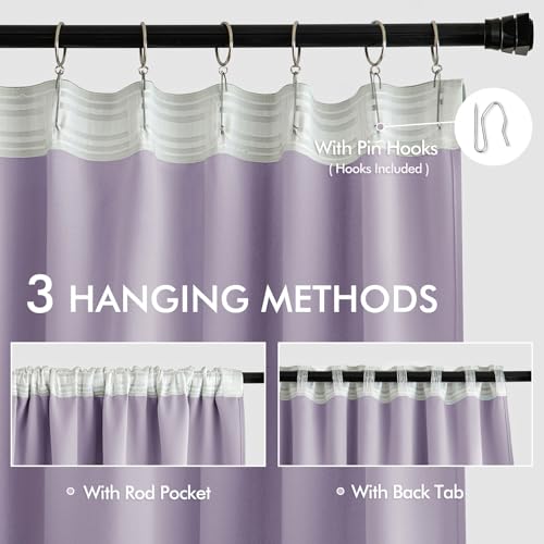 Lilac Back Tab Blackout Curtains 52x90 Inch Long 2 Panels Set (2 Count)