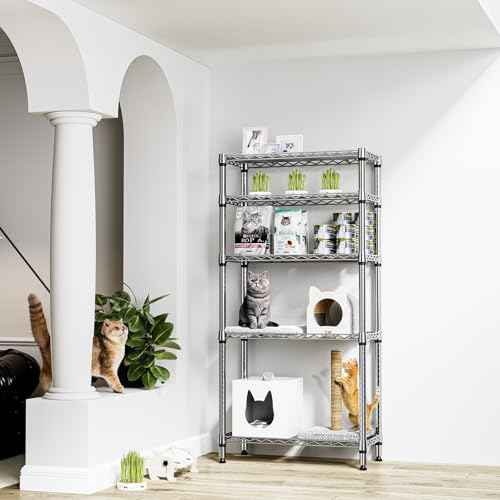 1250 lbs 5 Tier Shelf Metal Storage Shelves Wire Rack Closet Organizers for Garage Kitchen Bathroom Laundry Black 11.8" D x 29.5" W x 59.5" H (5 Count)