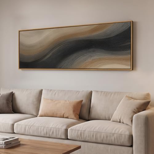 Large Framed Neutral Black Brown Abstract Wall Art for Living Room
