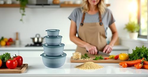Mixing Bowls with Lids, 8-Piece Airtight Leak-Proof Nesting BPA-Free Bowl Set for Kitchen & Food Storage, Large 4200ml Capacity, Microwave & Dishwasher Safe