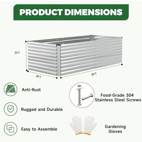 8x4x3ft Outdoor Metal Raised Garden Bed (2 Count)