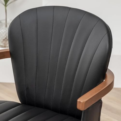 Swivel Dining Room Chairs Set of 2 Mid Century Modern Black Faux Leather Kitchen Chairs with Arms Bamboo Legs Side Chairs No Wheels Bentwood Frame Accent Chair for Dining Rooms and Offices (2 Count)