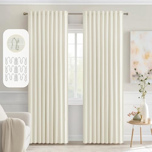 Cream Back Tab Blackout Curtains 52x84 Inch Length 2 Panels Set (2 Count)