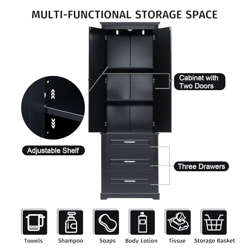 70" Tall Storage Cabinet Kitchen Pantry Cupboard with Two Doors and Three Drawers