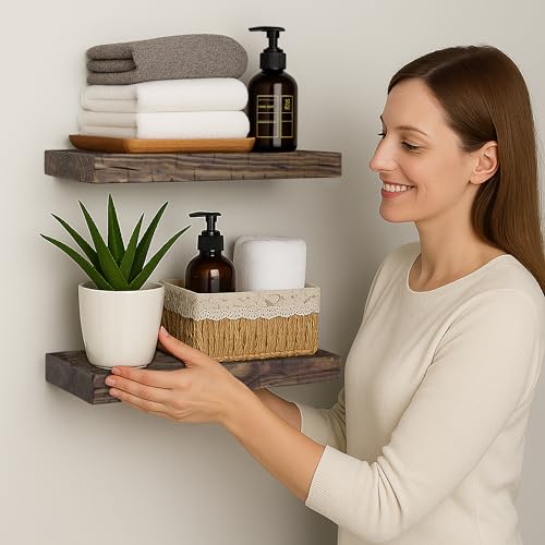 Wood Floating Shelves for Wall 12 inch Set of 2