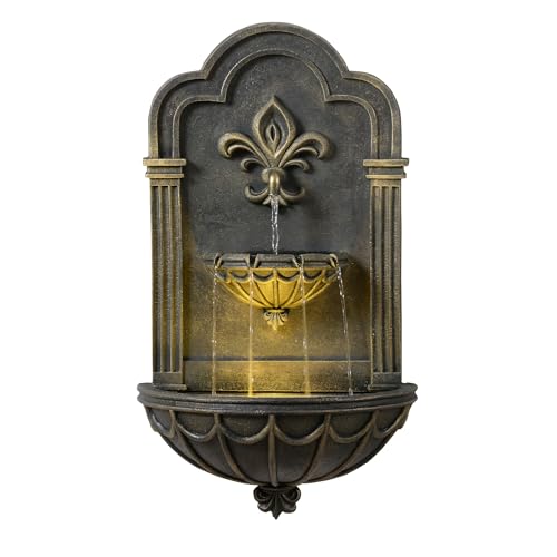 Fleur-de-lis Outdoor Water Fountain, Black & Gold