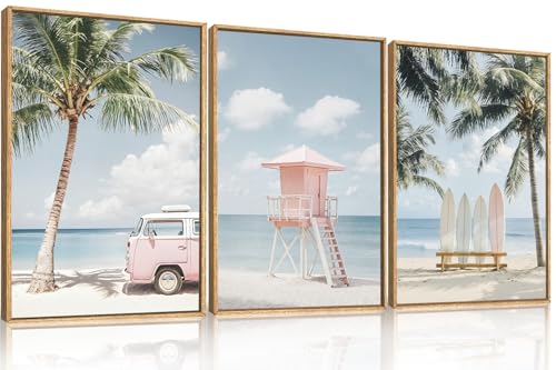 Beach Coastal Seascape Framed Canvas Wall Art Set