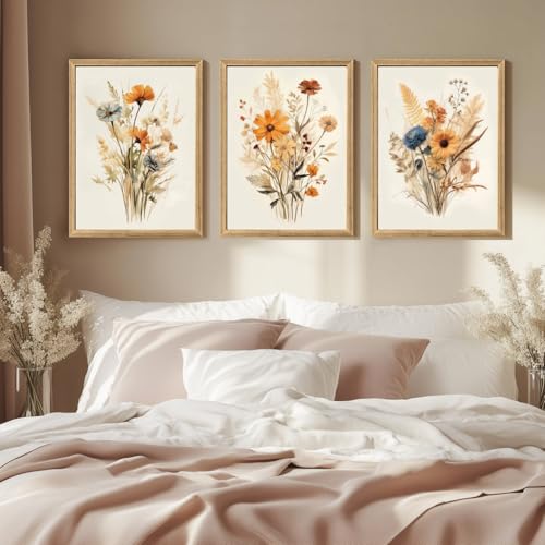 Wood Framed Vintage Orange Wildflower Wall Art Set of 3 (3 Count)