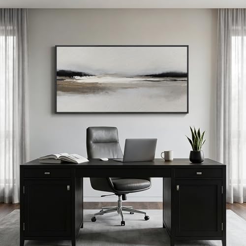 Large Framed Black and White Abstract Wall Art for Living Room